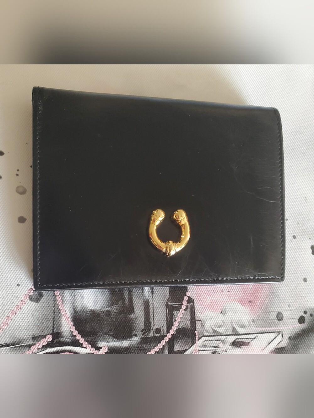 GUCCI Vintage Black Leather Horseshoe Bifold Wallet